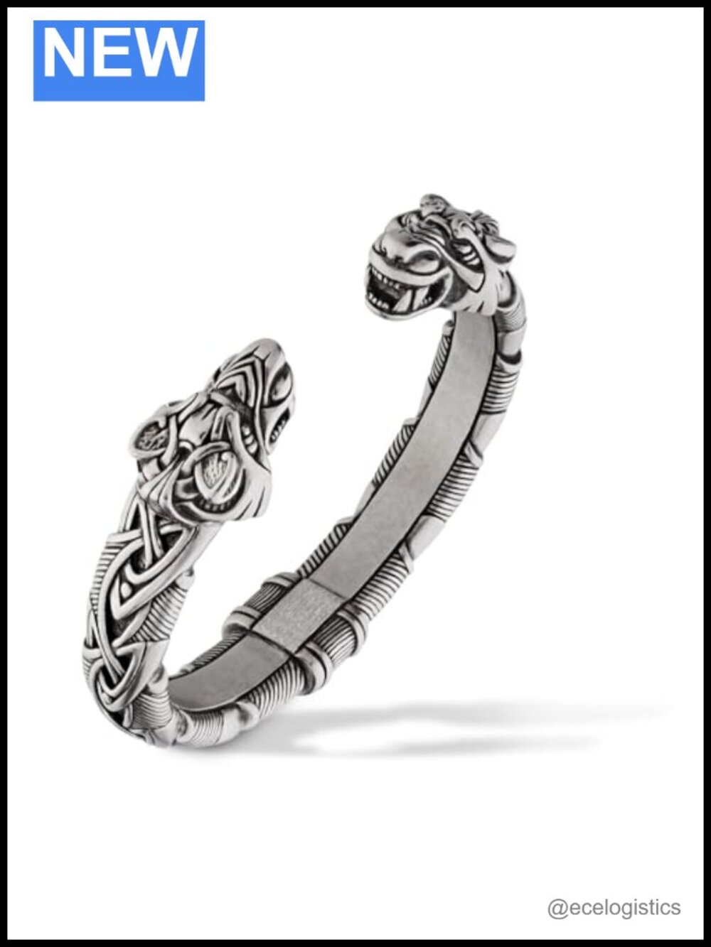 Viking Pewter Arm Ring Adjustable Fenrir Wolf Head Bracelet